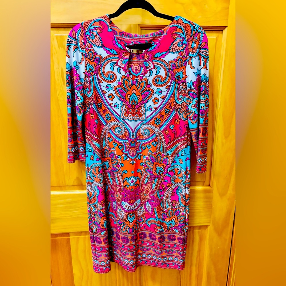 Tiana B. - Colorful Midi Dress w/ Geometric Design
